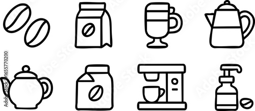 Coffee Icons Collection Beans Brew and Equipment.