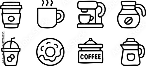 Coffee Icons Simple Black and White.