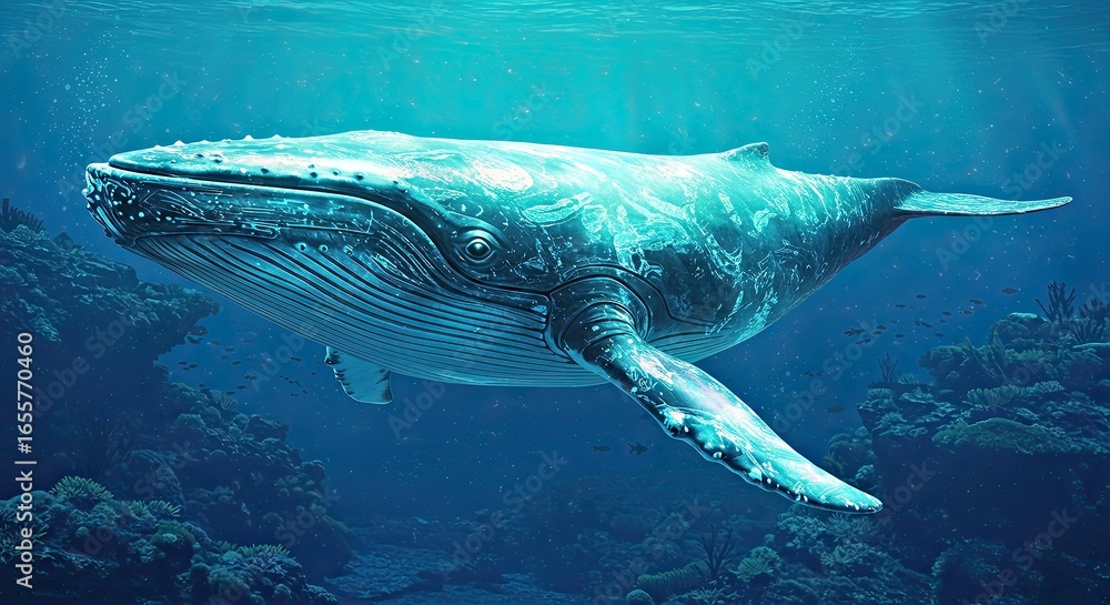 Fototapeta premium Futuristic AI generated whale with mesmerizing holographic patterns