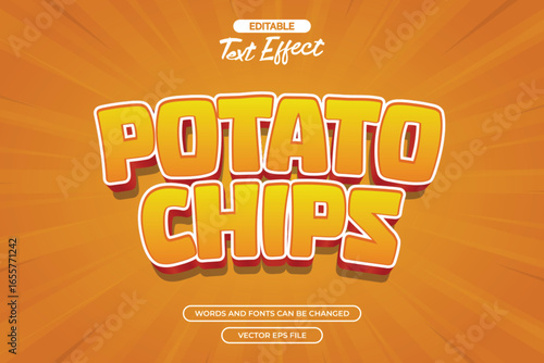 Potato chips editable text effect with cartoon style text and with comic background