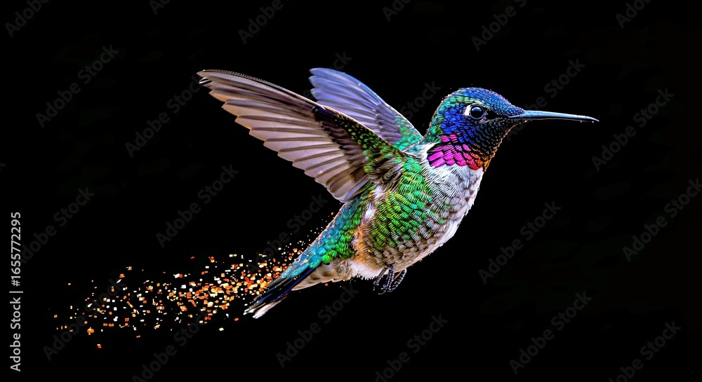 Fototapeta premium Futuristic hummingbird made of digital colorful pixelated cubes