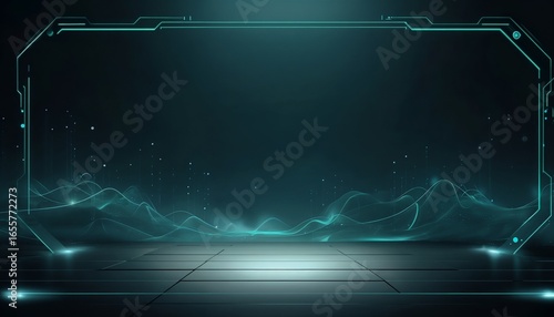 Futuristic Sci-Fi Scene Featuring Teal Neon Portal Frame