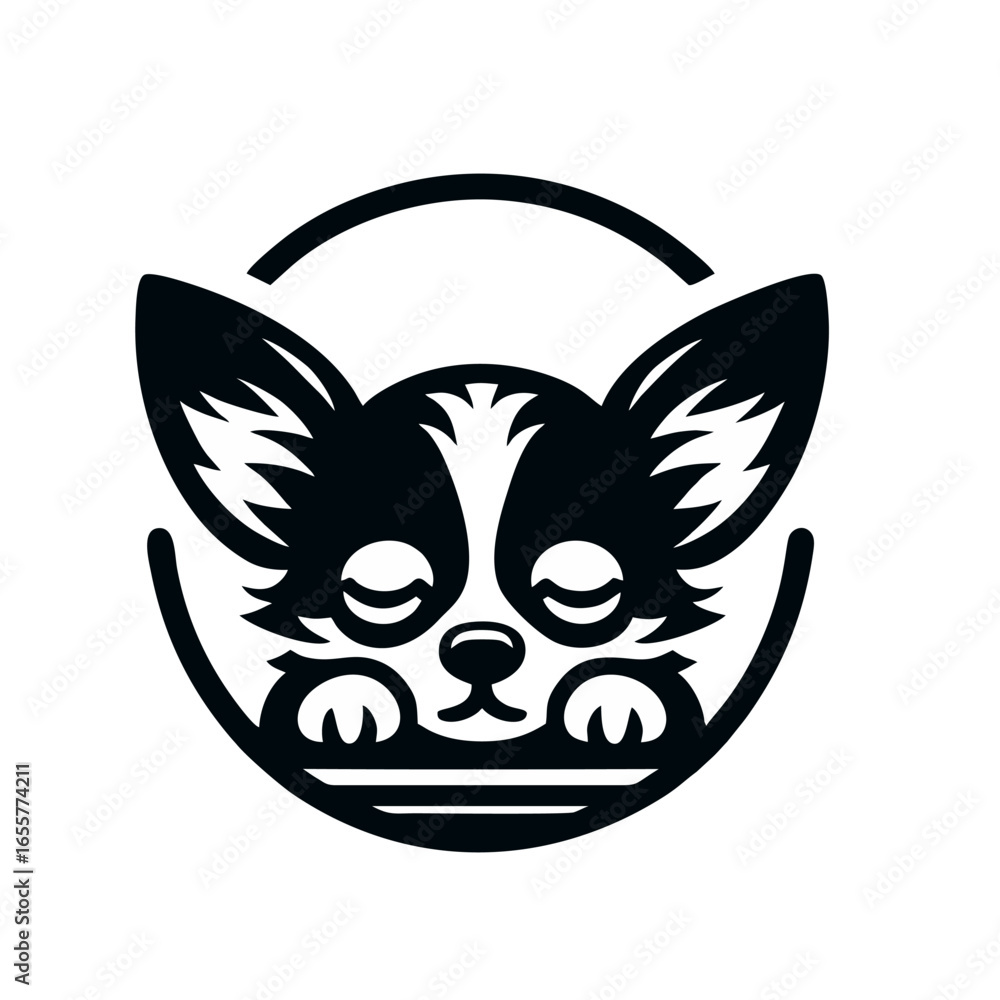 Fototapeta premium Cute Chihuahua Dog Face in Round Frame Vector