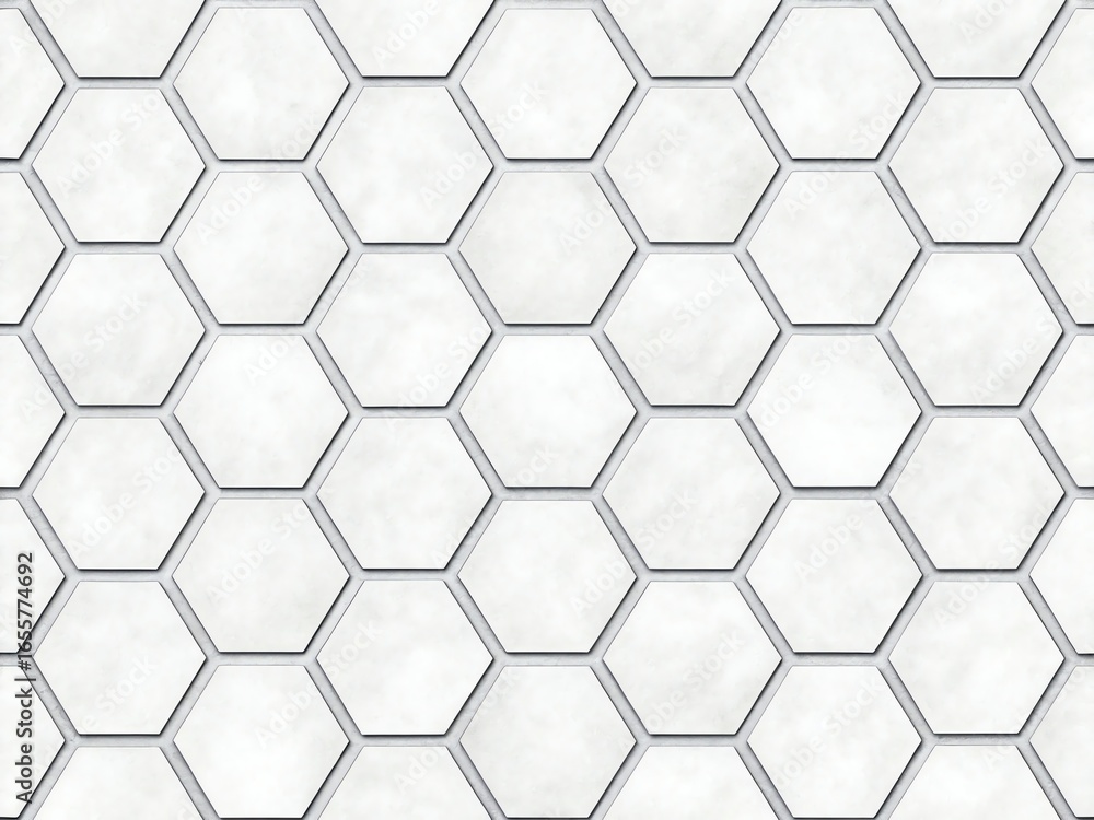 Seamless geometric pattern of white hexagonal tiles with subtle shadows Seamless geometric pattern of white hexagonal tiles with subtle shadows
