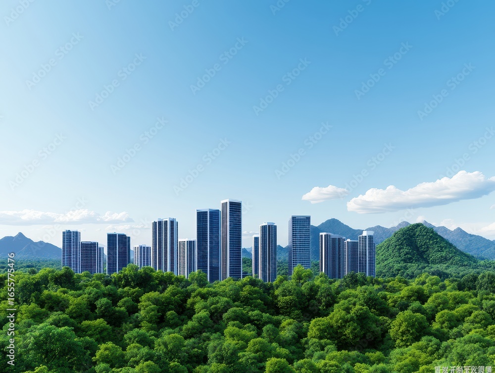 Obraz premium City nestled in lush greenery
