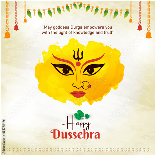 Happy Dussehra, Social media Post, Yellow Background Vector Design Template	