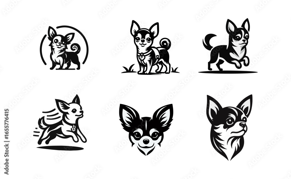 Obraz premium Chihuahua Dog Vector Silhouette Illustration Set
