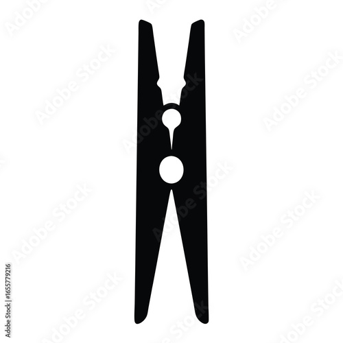 Silhouette of wooden clothespin isolated on white-Black silhouette of a traditional wooden clothespin, representing laundry, household chores, drying, utility, simplicity, and everyday objects