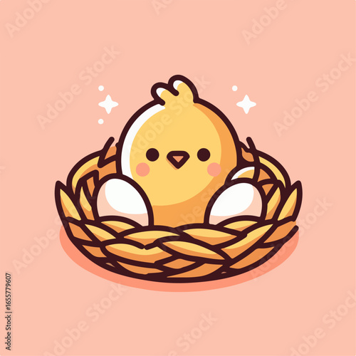 flat illustration of a baby bird in a cage