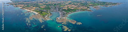 Fototapeta Aerial view of the Village of Barfleur in Normandy and the beautiful coastline o