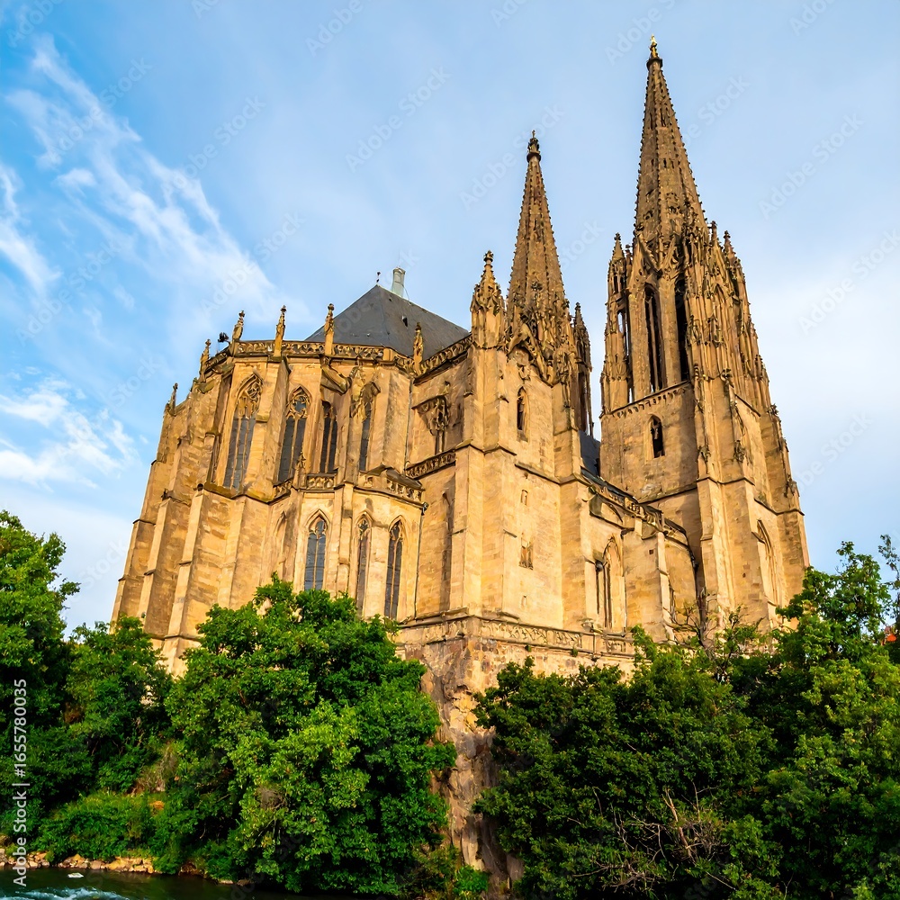 Fototapeta premium Stone church by river