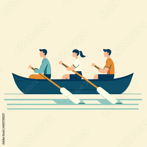flat illustration of rowing a boat