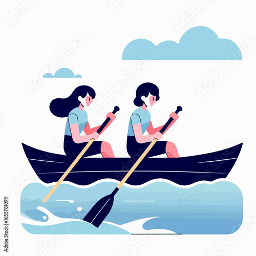 flat illustration of rowing a boat