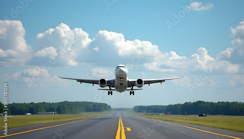 An airplane soaring into the sky during takeoff, showcasing aviation and travel.