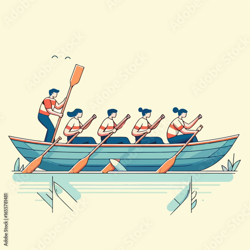 flat illustration of rowing a boat