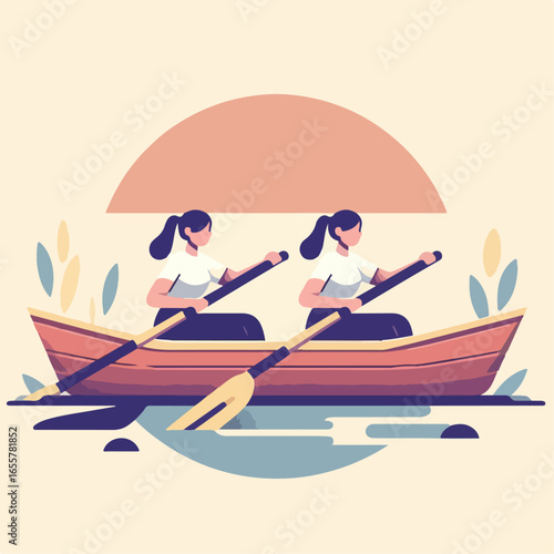 flat illustration of rowing a boat