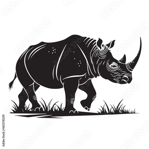 black rhinoceros Silhouette Vector, High Quality Illustration on White Background