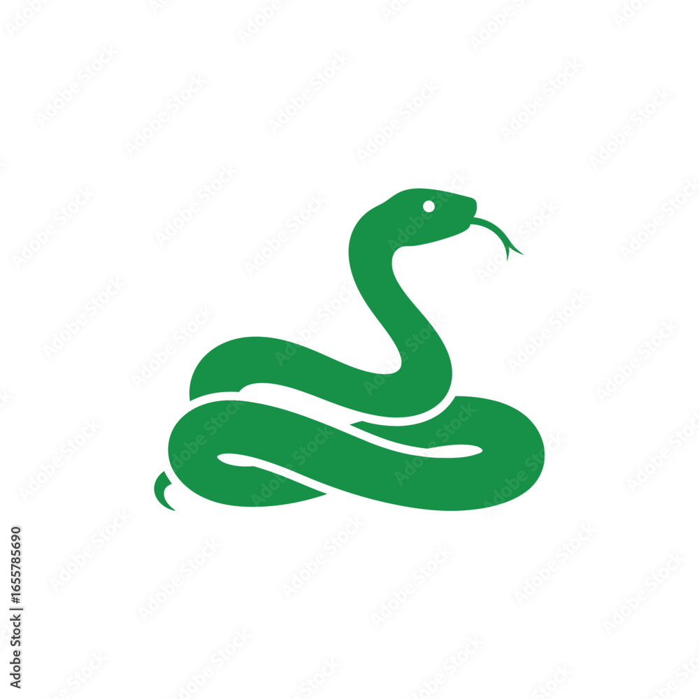 Fototapeta premium Green snake coiled on a white background.