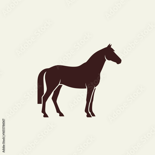 Silhouette of a brown horse on a cream background.