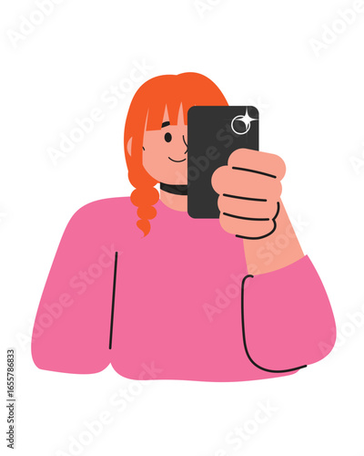 Character with Smartphone Isolated on White