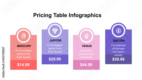 Pricing Table Infographics Comparison of Basic Premium Standard and VIP Plans