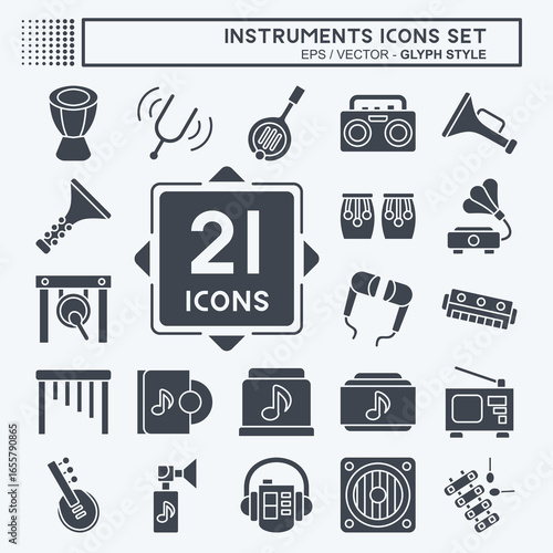 Icon Set Instruments. related to Mucik symbol. glyph style. design editable