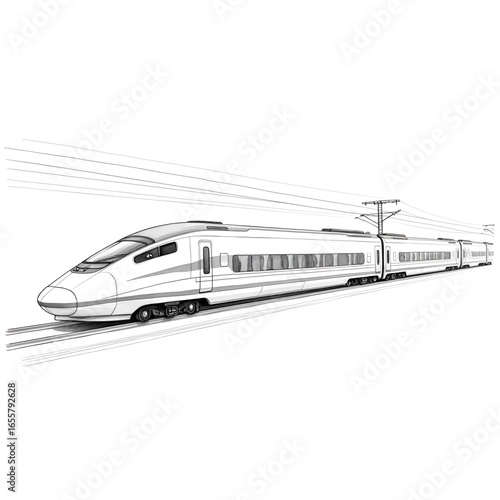 High-Speed Train: A sleek, modern high-speed train travels at top speed, symbolizing the pinnacle of transport technology. Emphasizing efficiency, innovation, and modern travel