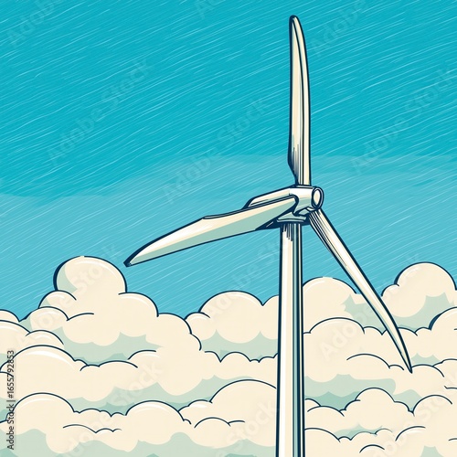 Hand - drawn Style Wind Turbine Illustration for Environmental Theme Design, Renewable Energy Promotion, Popular Science Education, Cultural and Creative Product Scenarios