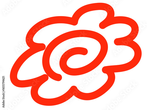 手書き　花丸　テスト　よくできました　まる　Minimal red abstract swirl flower line illustration
