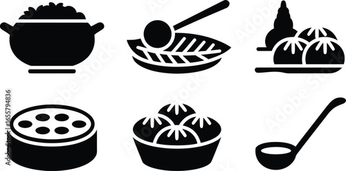 Collection of asian cuisine and cooking icons in silhouette style