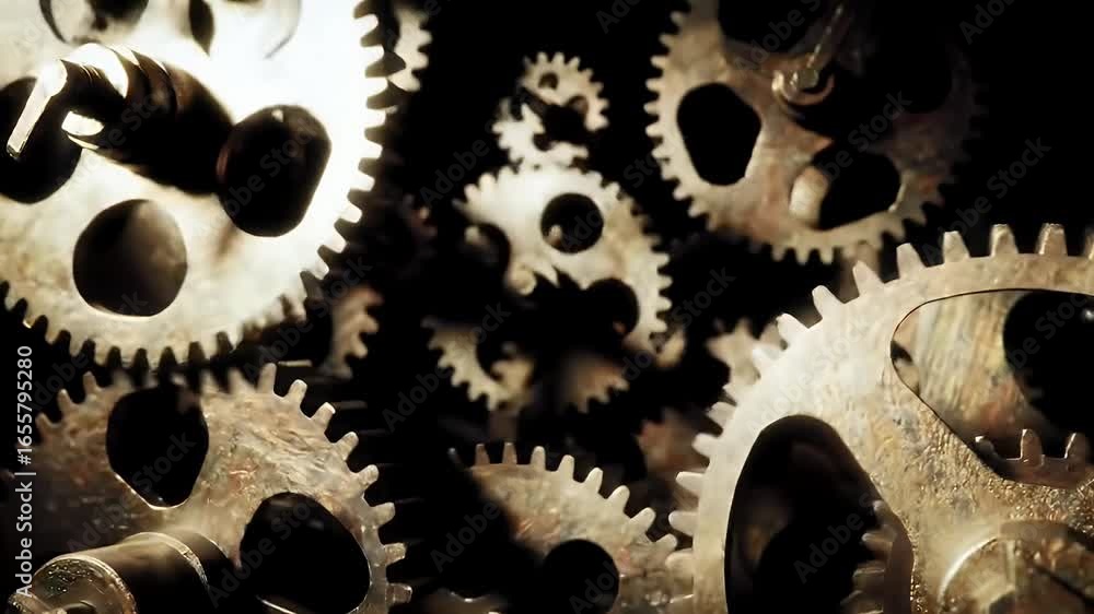 Rotating Gears Connect and Turn Smoothly Together, Creating Intricate Mechanisms