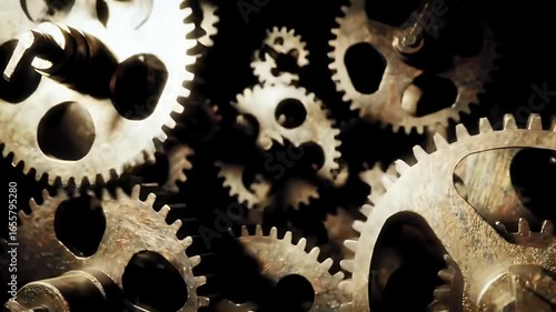 Rotating Gears Connect and Turn Smoothly Together, Creating Intricate Mechanisms