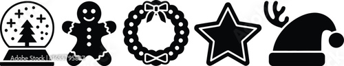 Classic christmas holiday objects vector icons set silhouette
