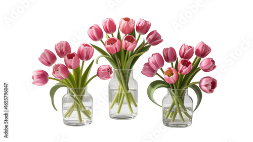 Wallpaper Mural Three Glass Vases with Pink Tulip Bouquets - Spring Floral Arrangement Torontodigital.ca