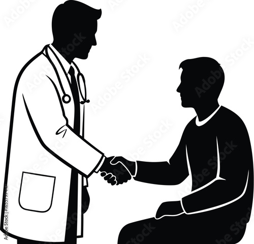 Doctor and patient shaking hands, symbolizing trust and agreement in a medical consultation, fostering a collaborative and supportive healthcare relationship