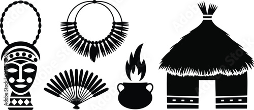 Abstract geometric patterns inspired by indigenous tribal art and culture silhouette