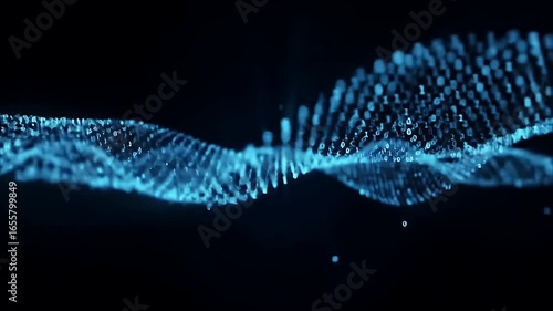 Binary Code Wave Flows Across a Dark Background: Digital Data Stream Animation