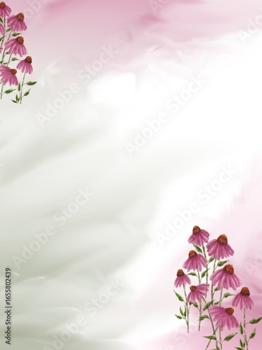 Flower frame 
pink flowers on blue sky background