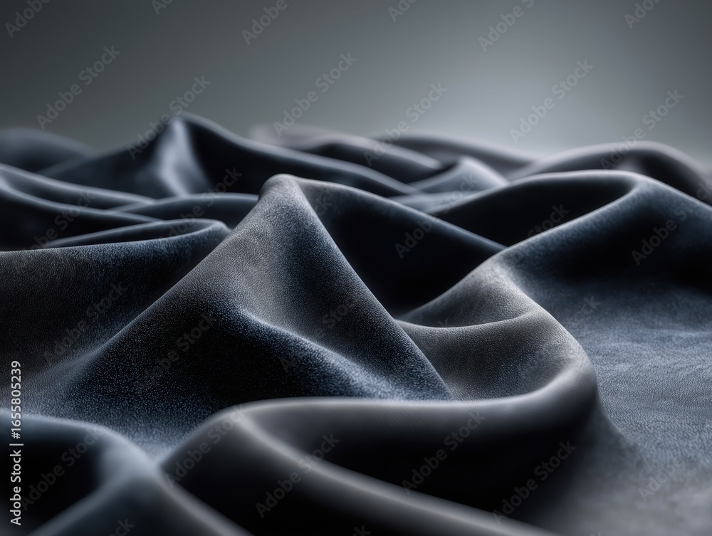 Obraz premium Luxurious deep blue silk fabric cascades and folds with elegant texture and subtle sheen, evoking sophistication and premium quality