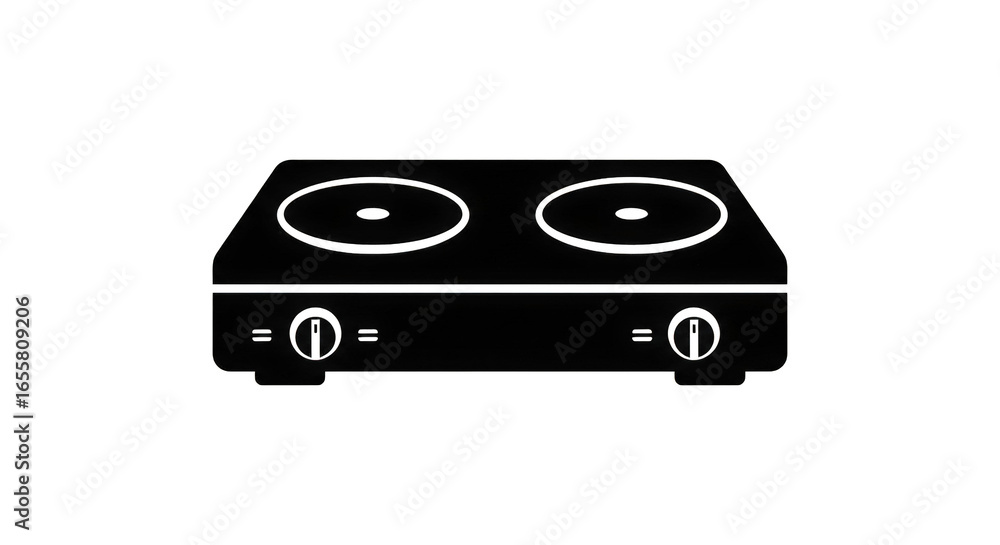 Fototapeta premium Modern Black Double Burner Electric Cooktop with Smooth Surface and Easy Controls