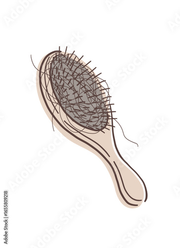 髪の毛のついたヘアブラシのイラスト素材