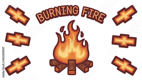 Burning Fire Campfire Illustration - Cozy Bonfire Graphic Design