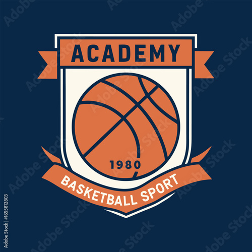 Basketball Academy Emblem With Ball And Ribbons sport game