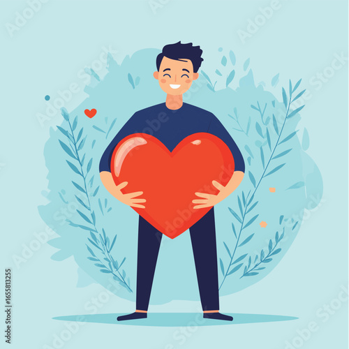 Man giving heart. World Organ Donation Day. Colorful vector illustration, vector style simple color