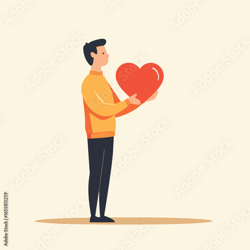 Man giving heart. World Organ Donation Day. Colorful vector illustration, vector style simple color