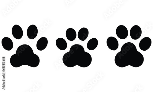 Seamless dog and cat paw print vector illustration with a black and white footprint pattern