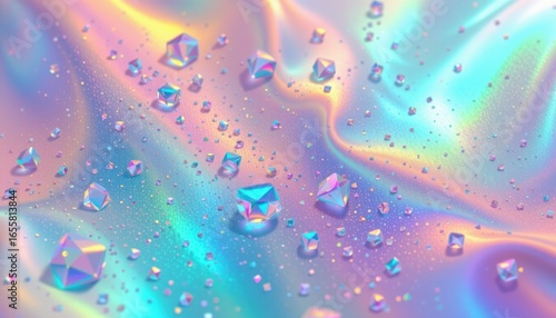 holographic pastel glow theme with frosty pink with turquoise highlight, shiny metallic pastel fade, tiny holographic sparkles, wide seamless composition, surreal and bright