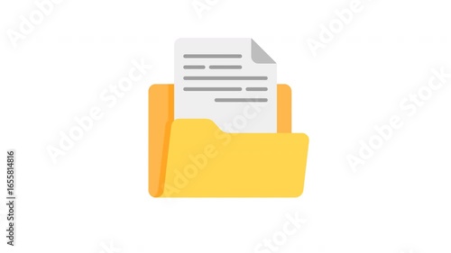 Animated folder with papers in flat icon style, suitable for document storage, file management, and office organization concept illustrations