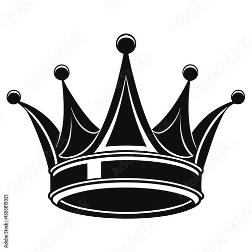 Black silhouette of a royal crown with five points and orbs king queen