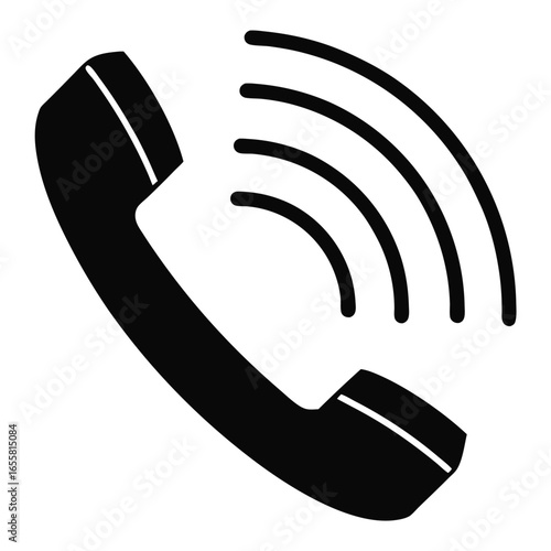 Black silhouette of a telephone receiver with sound waves emanating handset communication